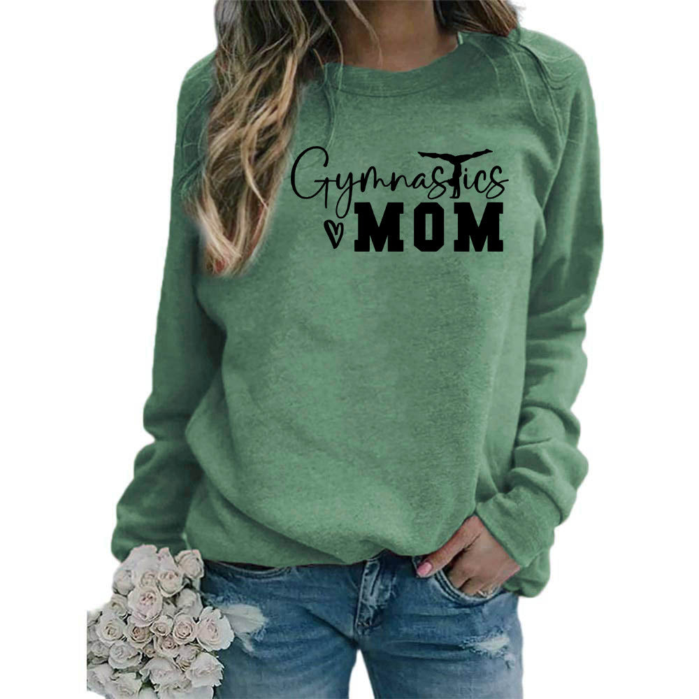 Gymnastics mom printed women's round neck sweater