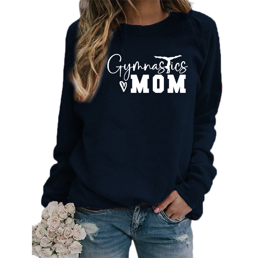 Gymnastics mom printed women's round neck sweater