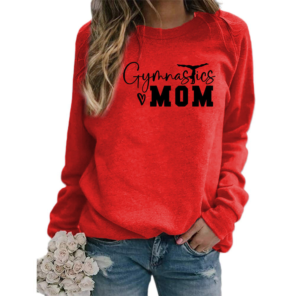 Gymnastics mom printed women's round neck sweater