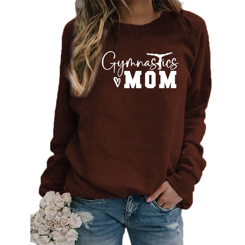 Gymnastics mom printed women's round neck sweater