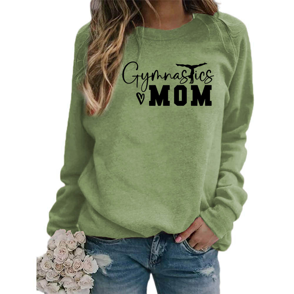 Gymnastics mom printed women's round neck sweater