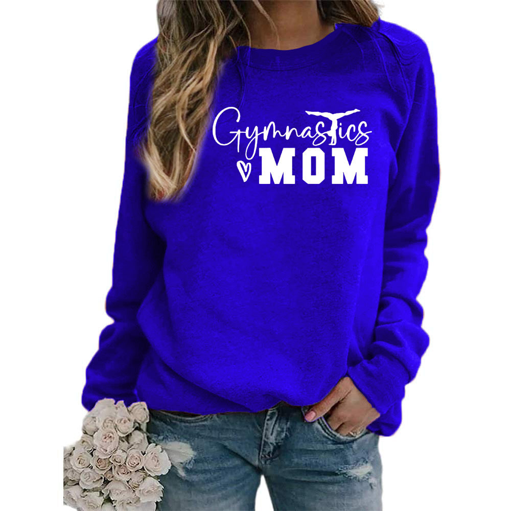 Gymnastics mom printed women's round neck sweater