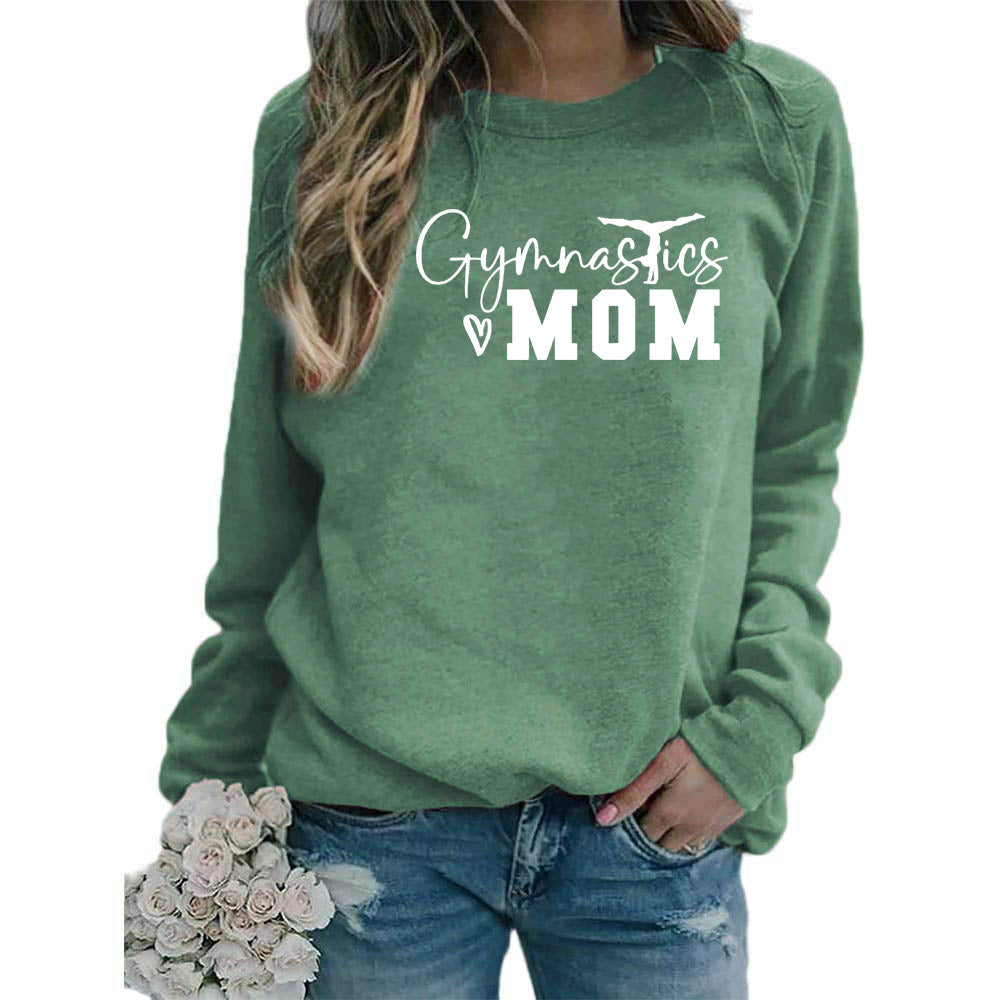 Gymnastics mom printed women's round neck sweater