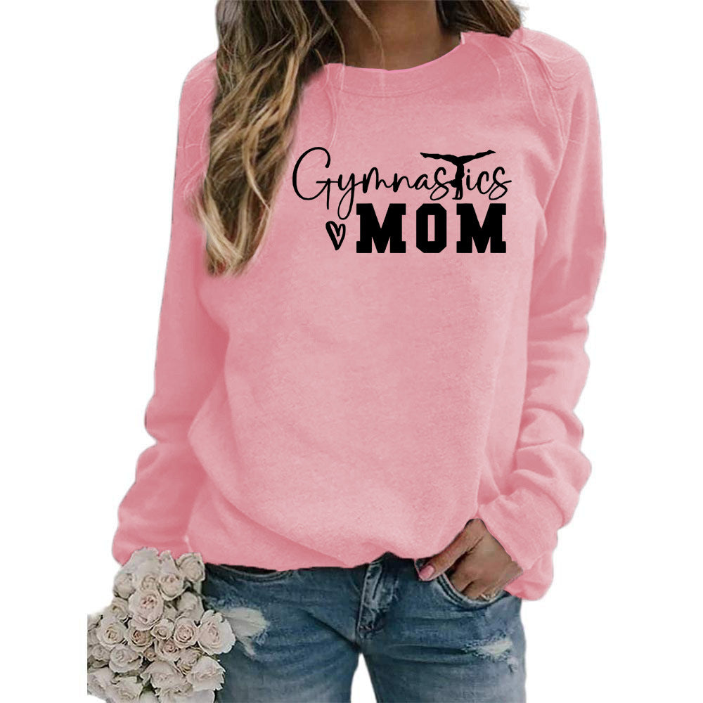 Gymnastics mom printed women's round neck sweater