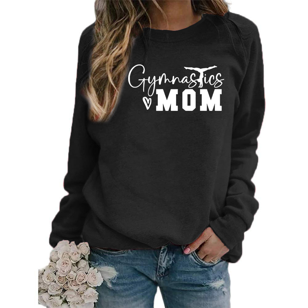 Gymnastics mom printed women's round neck sweater