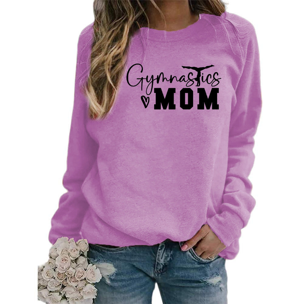 Gymnastics mom printed women's round neck sweater