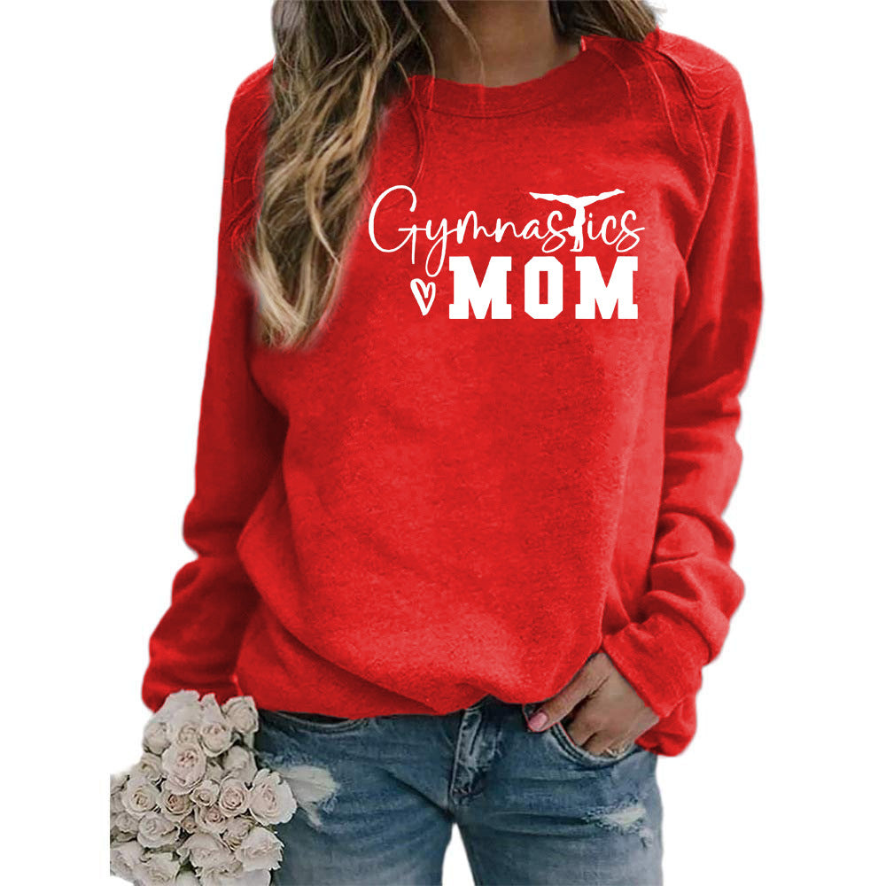 Gymnastics mom printed women's round neck sweater