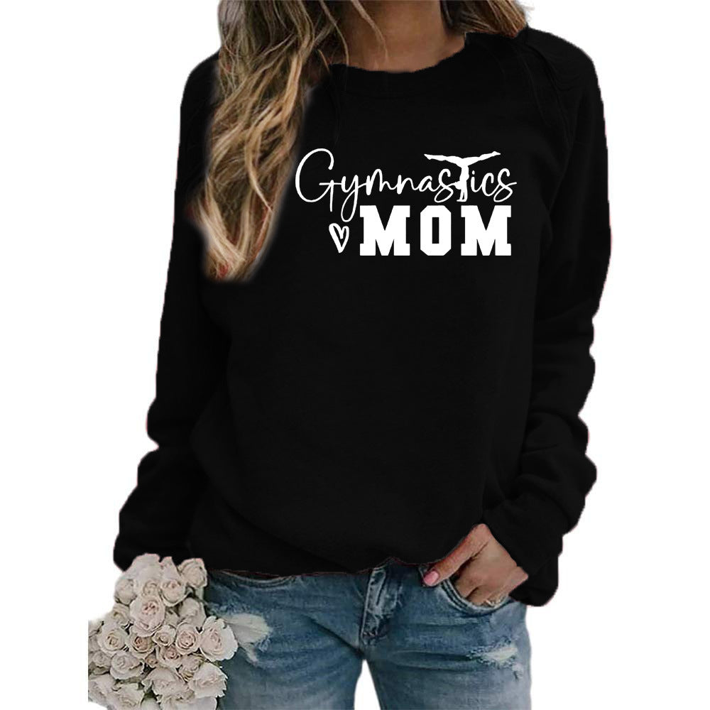 Gymnastics mom printed women's round neck sweater